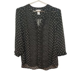 H&M Fan Print Pin-tucked Button Up Shirt - Size 8